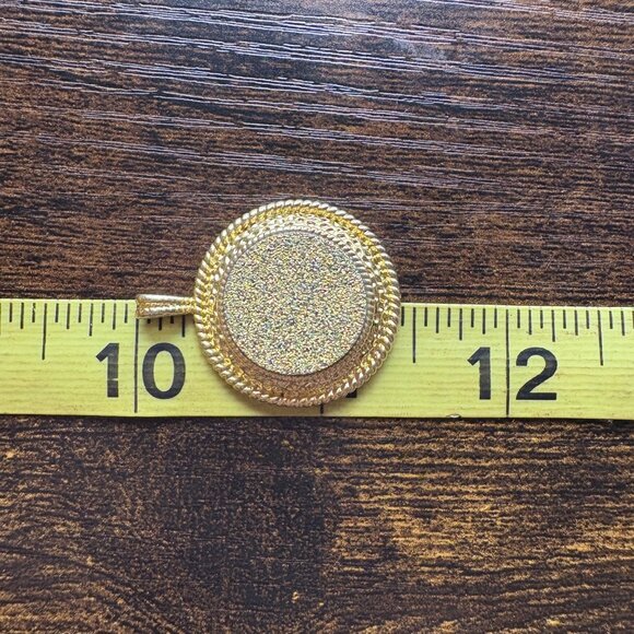 Gold Plated Yellow Druzy Circle Pendant Fashion Pendant Size 1.25" Length - Picture 8 of 9